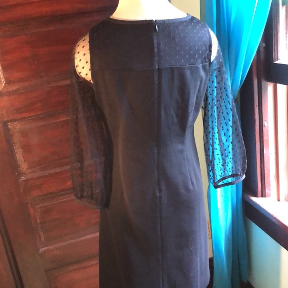 Talbots little black dress 8P/ sheer polka dots 3/4 long sleeves/ modest shift - Picture 8 of 14